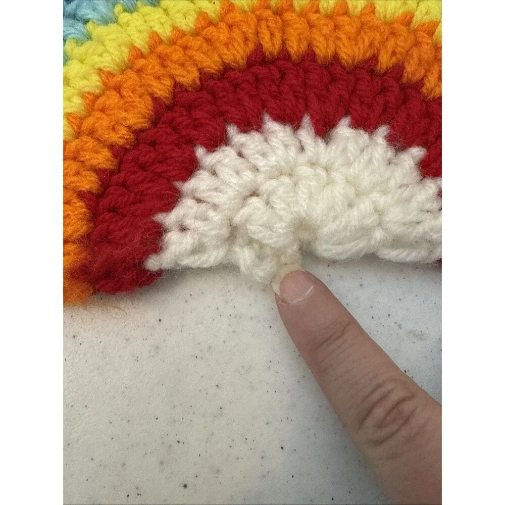 Vintage Rainbow Handmade Crochet Knit Pot Holders Trivets Hot Pads Kitchen Retro